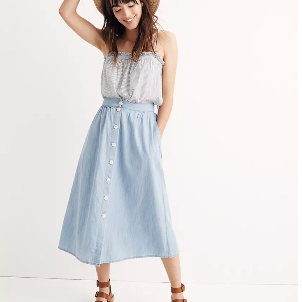 Madewell Palisade Button-Front Midi Skirt